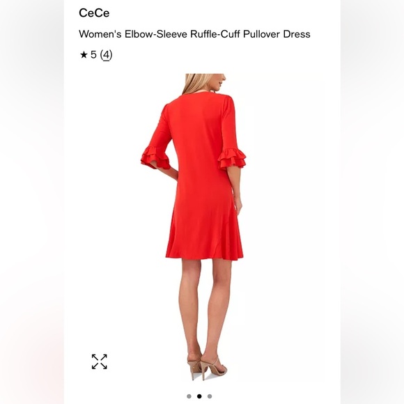 CeCe Cherry Red Elbow Sleeves Tiered Ruffle cuffs Knee Length Dress Size XS NEW - Picture 3 of 14